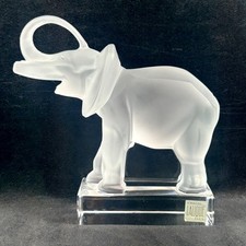 Lalique France Frosted Crystal Elephant Figurine Trunk Up Art Glass Sculpture picture