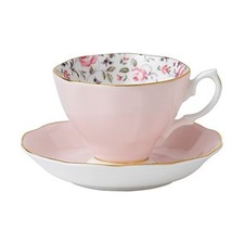 Vintage Rose Confetti Teacup & Saucer Set - Elegant Fine Bone China Tea Set picture