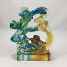 Liuli Crystal Glass Wealth Luck Gourd Toad Coin Fengshui Home Decor Ornament picture