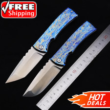New TC4 Titanium Blue Anodized Custom Handle Tactical Outdoor EDC Pocket Knife picture