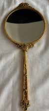 Vintage Antique Victorian Style Ornate Gilt Brass Double Sided Hand Mirror picture