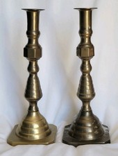 Vintage Solid Brass Candlesticks Pair Beehive Diamond Square Base Heavy 9.5