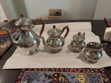 Vintage Royal Holland Pewter Coffee & Tea 4 Piece Service Set Teakwood picture