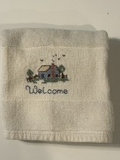 Vintage Embroidered Welcome Cottage Guest Hand Towel Farmhouse Country 13x21.5