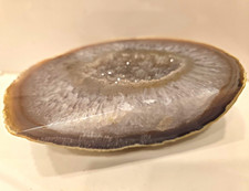 Polished Gray/Brown Agate Geode Slice with Druzy Quartz Crystal Center picture
