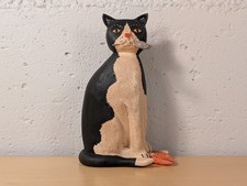 Vintage Hand Carved Wood Cat Figurine Signed R Tate Rustic Studio Art Kitten picture