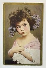 Antique Postcard Early 1900s Portrait Cute Little Girl Lilac Flowers in Hair Art picture