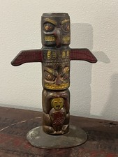 Vtg Totem Pole Still Bank Cast Metal North West Thunderbird Wings picture