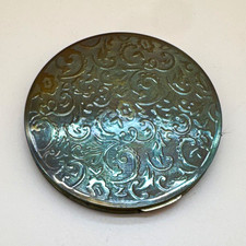 Vintage Round Brass Tone Trinket Jewelry Box Purple Velvet Floral Design picture