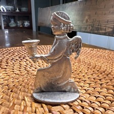 Vintage 1975 Primitive Metzke Pewter Christmas Kneeling Angel Candle Holder picture