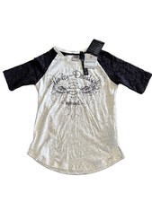 Harley-Davidson Women's White And Black Lace Short Sleeve T-Shirt Size M NWT picture