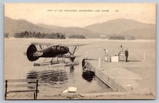 Postcard c1920 Seaplane Bi Plane Moosehead Lake Maine Highlands Dock A74 picture