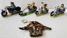 4x Ceramic Motorcycle Biker Figures & Leather Jacket Key Ring, Great Gift, VGC picture