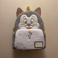 Loungefly Disney Figaro Plush Sherpa Mini Backpack Gray and White BNWT picture