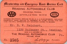 1925 Reading Auto Club Membership Card & Service Rules Chas Seitzinger AAA PA picture