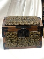 VTG Original Zarebski Mexico Wood Jewelry Box Crushed Malachite Renaissance MCM  picture