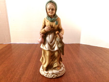 Porcelain Figurine Elderly Woman Holding Purse & Umbrella Hand Painted Vintage picture