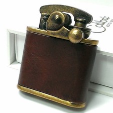 Colibri oil lighter antique Brass barrel / Brown leather leather wrapped engine picture