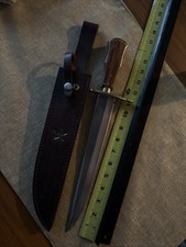 TG Tommy Goff Coffin Grip Large 16β Bowie Knife Handle Leather Scabbard *Rare* picture