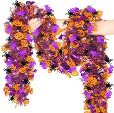 50 FT Halloween Tinsel Garland with Orange Pumpkin Black Spider  picture