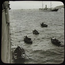 Glass Magic Lantern Slide SHIPS & BOATS IN BAY C1890 OLD PHOTO  picture