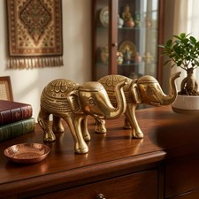 Vintage Peetal Elephant Pair | Brass Decorative Elephant Set | Made in 1993 picture