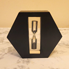 Vintage Wooden Hexagon Hourglass Sand Timer | Modernist Geometric Desk Decor picture