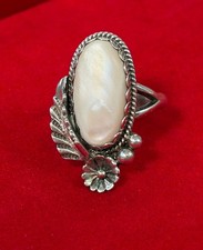 Vintage Native American Sterling Silver Mother of Pearl Ring Sz 7 Stamped picture