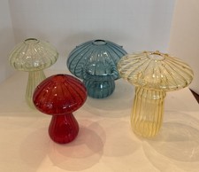Set 4 Retro Hippy Vibe Glass Mushroom Bud Vase Transparent Rain Drop Table Decor picture
