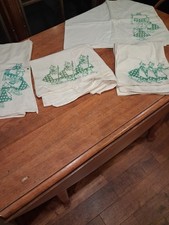 Set Of 4 Vintage Embroidered Cotton Flour Sack Towels Dutch Design picture