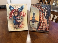 4th of July Vintage Americana Table Plaques. Early 1900’s Clappsaddle Uncle Sam picture