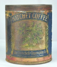 RARE HATCHET HIGH GRADE COFFEE TIN CAN 1LB. - THE TWITCHELL CHAMPLIN CO c1920's picture