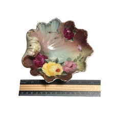 Antique Royal Kinran Nippon Hand Painted Rose Porcelain Shell Nut Bowl 5.5