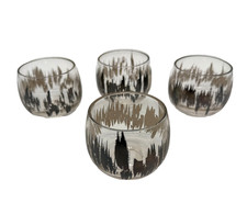 Vintage MCM Dorothy Thrope Aromic Splash Roly-Poly Glasses Barware Set of 4 picture