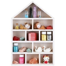 House Shaped Wooden Shadow Cubby Box Wall Mount Display Shelf Organizer picture