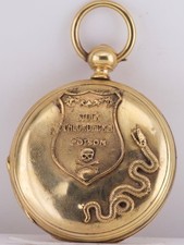 Antique 19thC Memento Mori Poison / Pill Box Pocket Watch 18k Double Gold 48mm picture