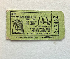 Vtg 1970s McDONALDS Free French Fry Ticket Coupon Dillingham Spring Valley CA picture