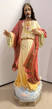~VINTAGE SPANISH OLOT SACRED HEART OF JESUS W/ GLASS EYES  STATUE 12 1/4