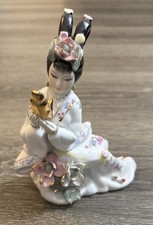 Vintage Porcelain Japanese Geisha Figurine with Horn Hand Painted Statue 7” picture