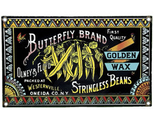 VINTAGE BUTTERFLY BRAND BEANS PORCELAIN SIGN GROCERY STORE GENERAL STORE PRODUCE picture