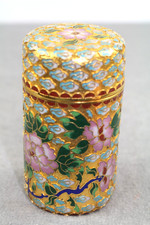 Vtg Chinese Cloisine Gold Multicolored Floral Enamel Matchstick Holder 4
