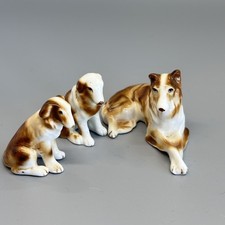 3 porcelain Collie Family Miniature Dog Vtg Miniature Figurines puppies painted picture