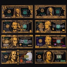 USA, SET, 8Pcs Gold Foil Banknote $1-100, BLACK & GOLD EDITION, UNC picture
