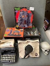 Halloween Decorations lot of 6 Lemax Villages Raven Skulls Typewriter NEW   picture