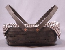 Vintage LONGABERGER Small Gathering Basket Swing Handles 2011 Signed w/Liner picture