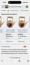 Lenox Winter Greetings Scenic Tea Kettle Teakettle Cardinal Design picture
