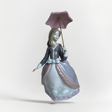 Lladro “Angela” #5211 Young Woman Holding Pink Lace Umbrella, Retired picture