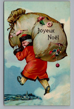 Santa Claus with Giant Sack Full of Toys~Antique Christmas Postcard~s488 picture