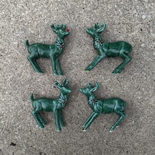 4 vintage Lefton green holly berry reindeer 2 tail up and 2 tail down picture
