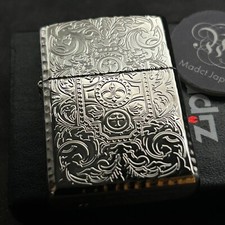 Zippo Oil Lighter Arabesque Silver Platinum Plated Armor Case Japan picture